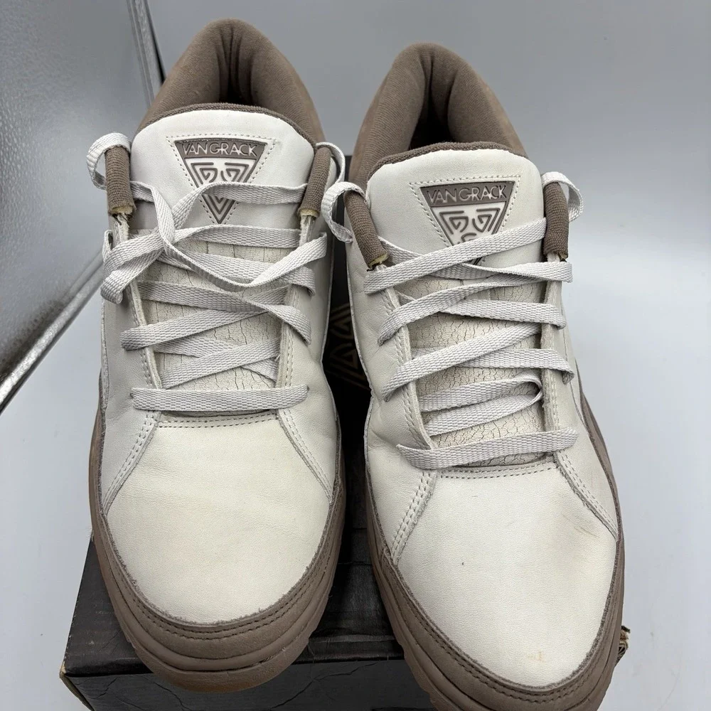 Vintage VanGrack Tan White Leather Sneakers Shoes 80's Very Rare Men's Size 12